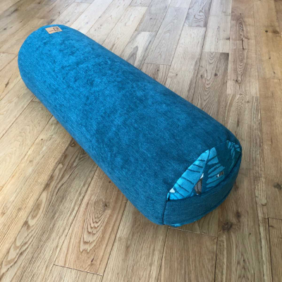 Bolster uni bleu ptrole velours / cts feuilles bananier