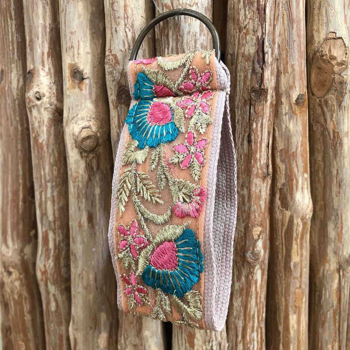 Porte-clés bracelet tissu fleurs ginko