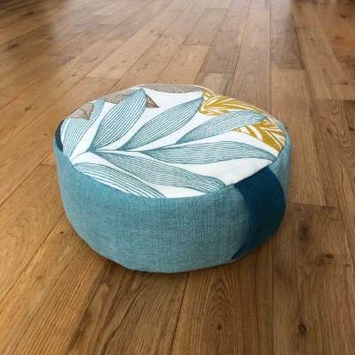 Zafu bleu clair / imprim feuillage 2
